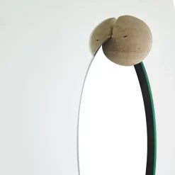 AYTM Espejo de pared Castellum Ø80 cm, Travertino con acabado natural Transparente