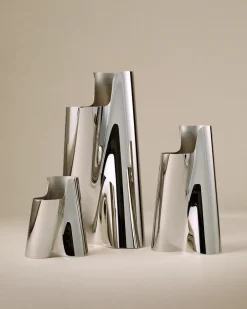Georg Jensen Jarrón de suelo Lituus 49,8 cm, Acero inoxidable Plateado