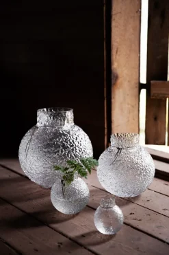 Hot ERNST Jarrón de vidrio con estructura, Ø9 cm Transparente