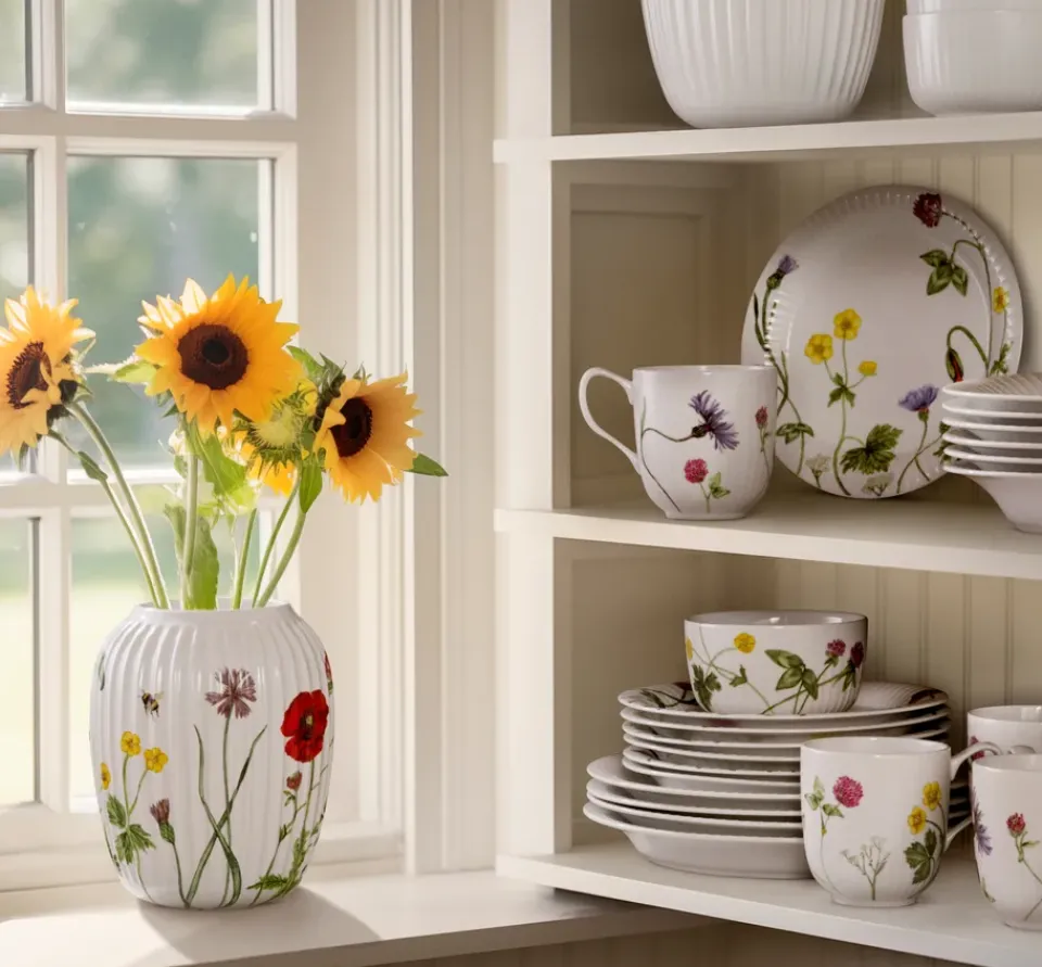 Sale Kähler Jarrón Hammershøi Summer 21 cm, Wild flowers Blanco