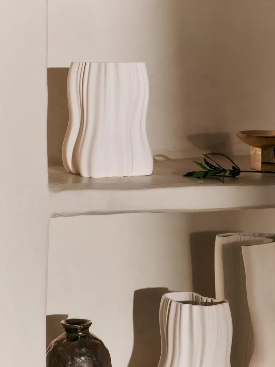 New Ferm Living Jarrón Moire 20 cm, Off-white Blanco
