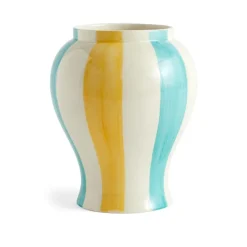 Discount HAY Jarrón Sobremesa stripe L 25 cm, Green-yellow VerdeAmarillo