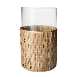 Best ERNST Jarrón/portavelas en cesta, Natural, Ø18×30 cm Beige