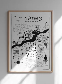 Clearance Fine Little Day Lámina Göteborg, 50x70 cm AzulNegroBlanco