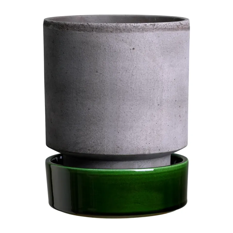 Bergs Potter Maceta Hoff, Ø14 cm, Raw Grey-Emerald Green GrisVerde