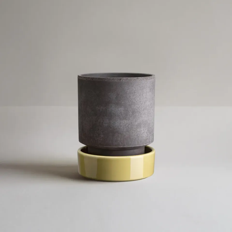 Hot Bergs Potter Maceta Hoff, Ø18 cm, Raw Grey-Pale Yellow GrisAmarillo