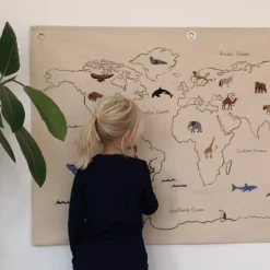 Clearance Ferm Living Mapa de tela The world, Offwhite Beige