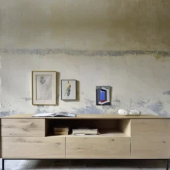 Sale Ethnicraft Mueble multimedia Whitebird 180 cm, Oak wax oil-Black metal Beige