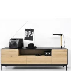 Discount Ethnicraft Mueble multimedia Whitebird, Roble negro-Patas metálicas negras Beige