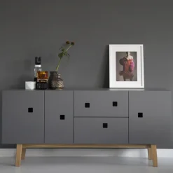 New Zweed Mueble TV Peep M2, Slate grey, retro, base de roble Gris