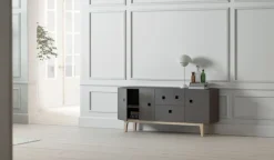 New Zweed Mueble TV Peep M2, Slate grey, roble pigmentado blanco Gris