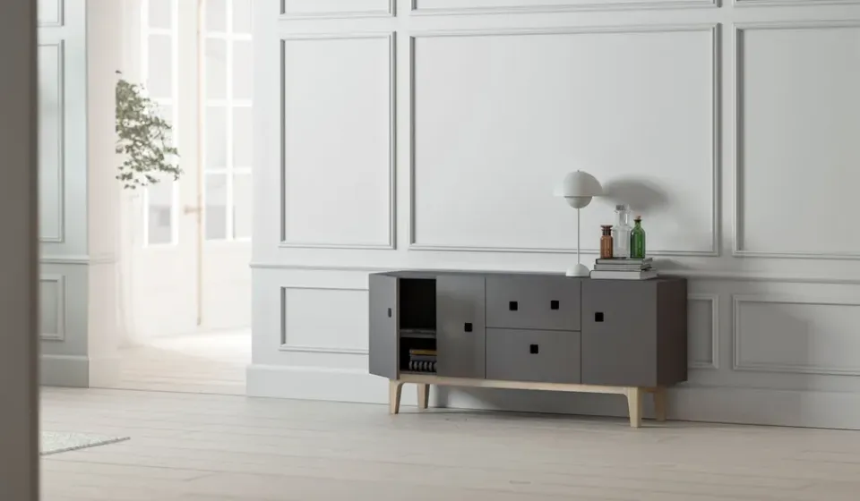 New Zweed Mueble TV Peep M2, Slate grey, roble pigmentado blanco Gris