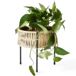 Online Audo Copenhagen Pedestal para plantas Umanoff ratán-acero, h27 cm Ø27 cm Beige