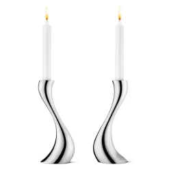 Clearance Georg Jensen Set de 2 candeleros Cobra, medianos, 20 cm GrisPlateado