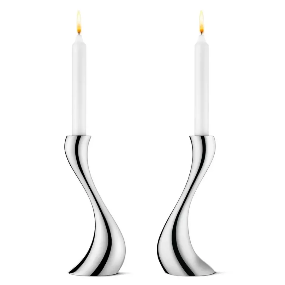Clearance Georg Jensen Set de 2 candeleros Cobra, medianos, 20 cm GrisPlateado