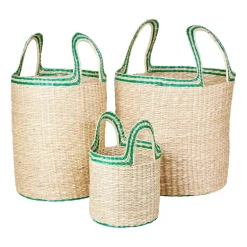 Broste Copenhagen Set de 3 cestas Lykke, Natural-green VerdeBeige