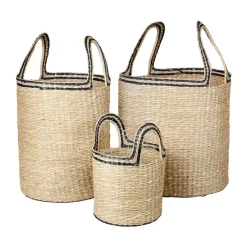 Discount Broste Copenhagen Set de 3 cestas Lykke, Natural-black BeigeNegro