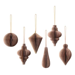 Hot Broste Copenhagen Set de 6 colgantes de navidad Christmas mix, Indian tan Marrón