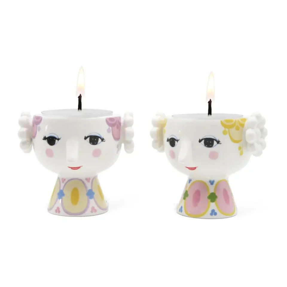Discount Bjørn Wiinblad Set de 2 portavelas Eva Ø6,5 cm, Amarillo-lavanda AmarilloPúrpura