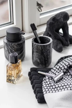Hot Mette Ditmer Vaso portacepillos Marble 10 cm, Negro-gris NegroGris