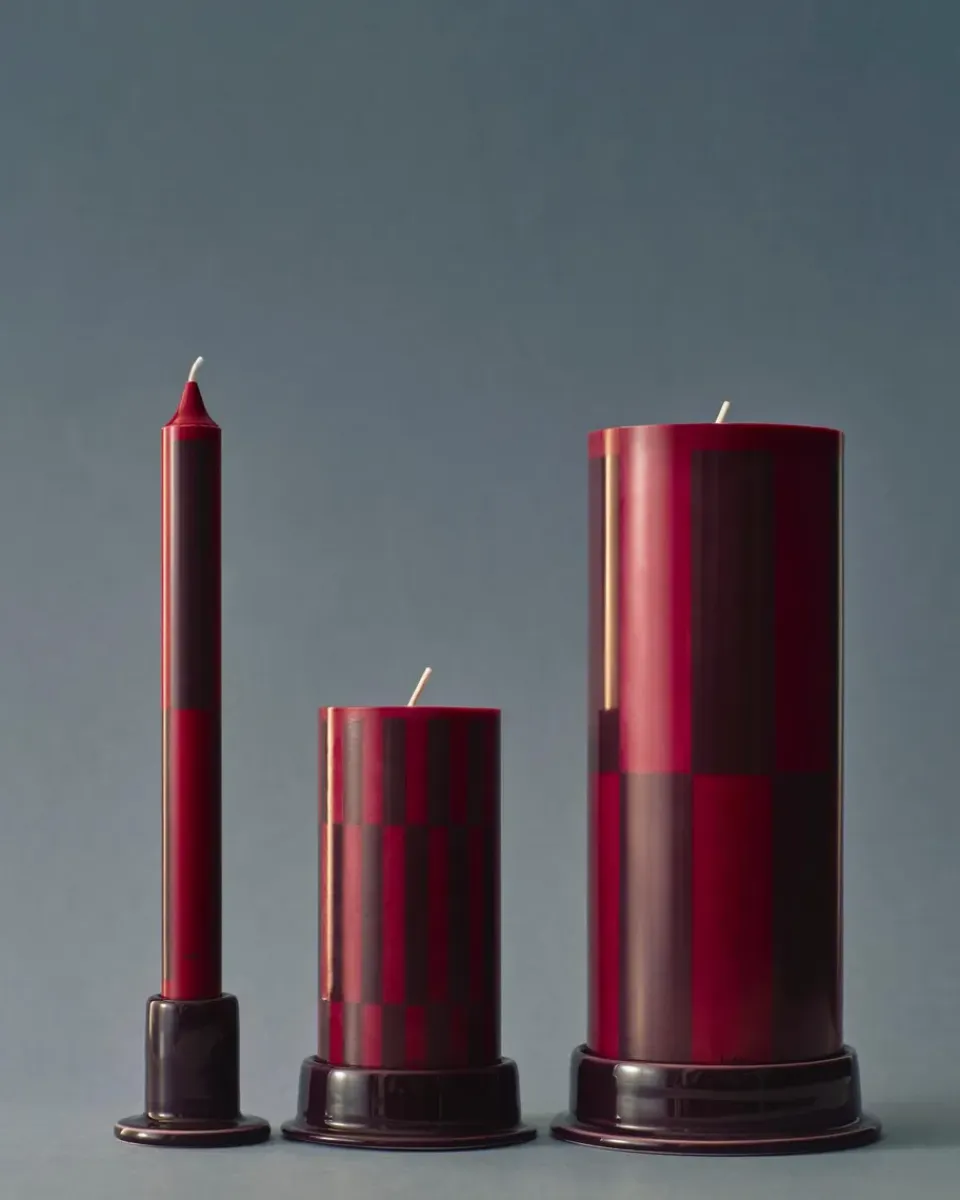 New HAY Vela gruesa Column Candle large 25 cm, Wine-bordeaux large check Multi