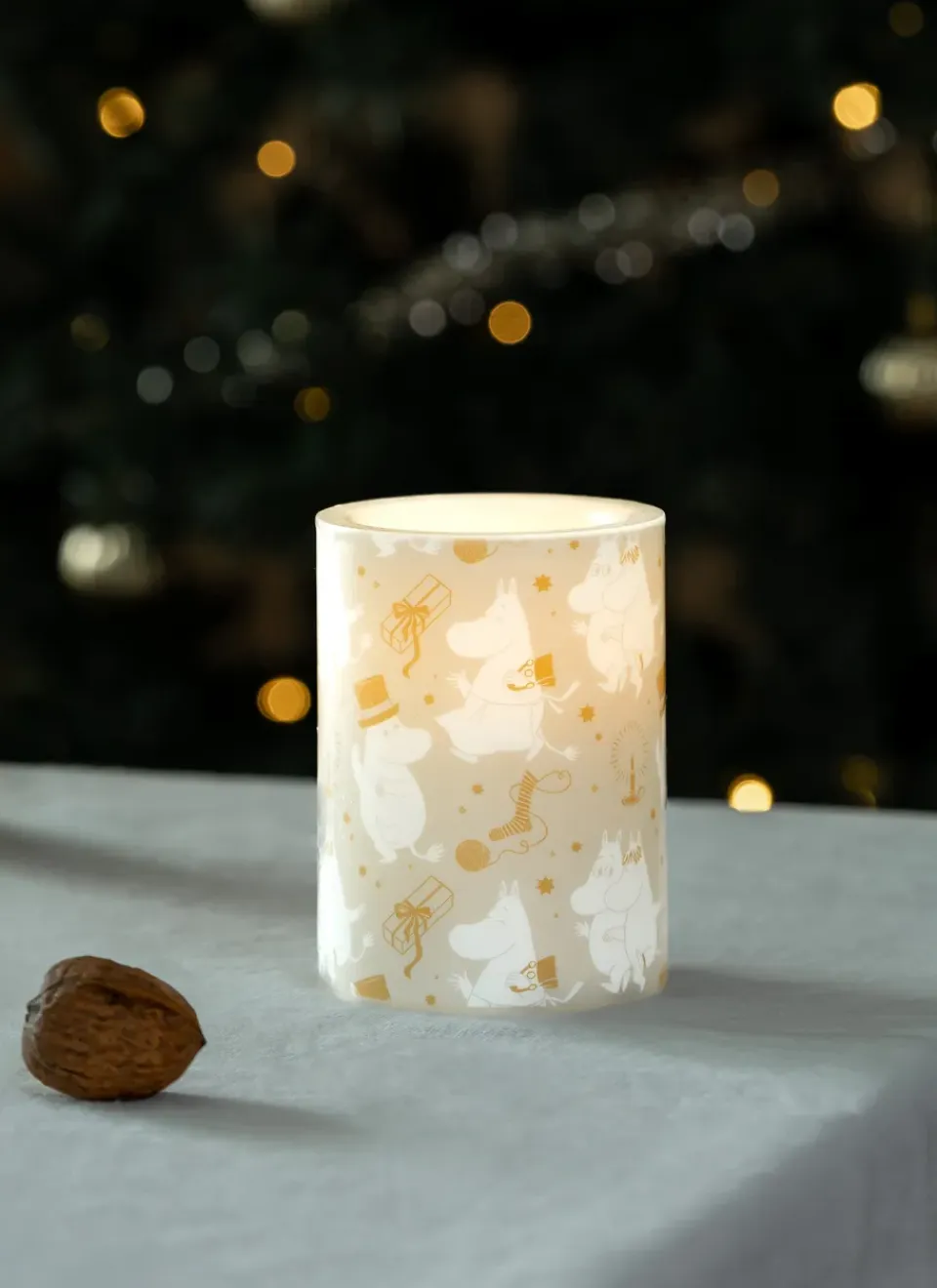 New Muurla Vela gruesa LED Moomin 10 cm, Sparkling stars Beige