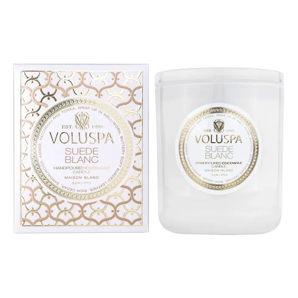 Outlet Voluspa Vela perfumada Classic Maison Blanc 60 horas, Suede Blanc Color doradoBlanco