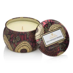 Sale Voluspa Vela perfumada Decorative Tin 25h, Goji & Tarocco Orange Color doradoRojoNegro