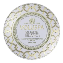 Discount Voluspa Vela perfumada Maison Blanc Mini Tin 25 horas, Suede Blanc BeigeColor doradoBlanco