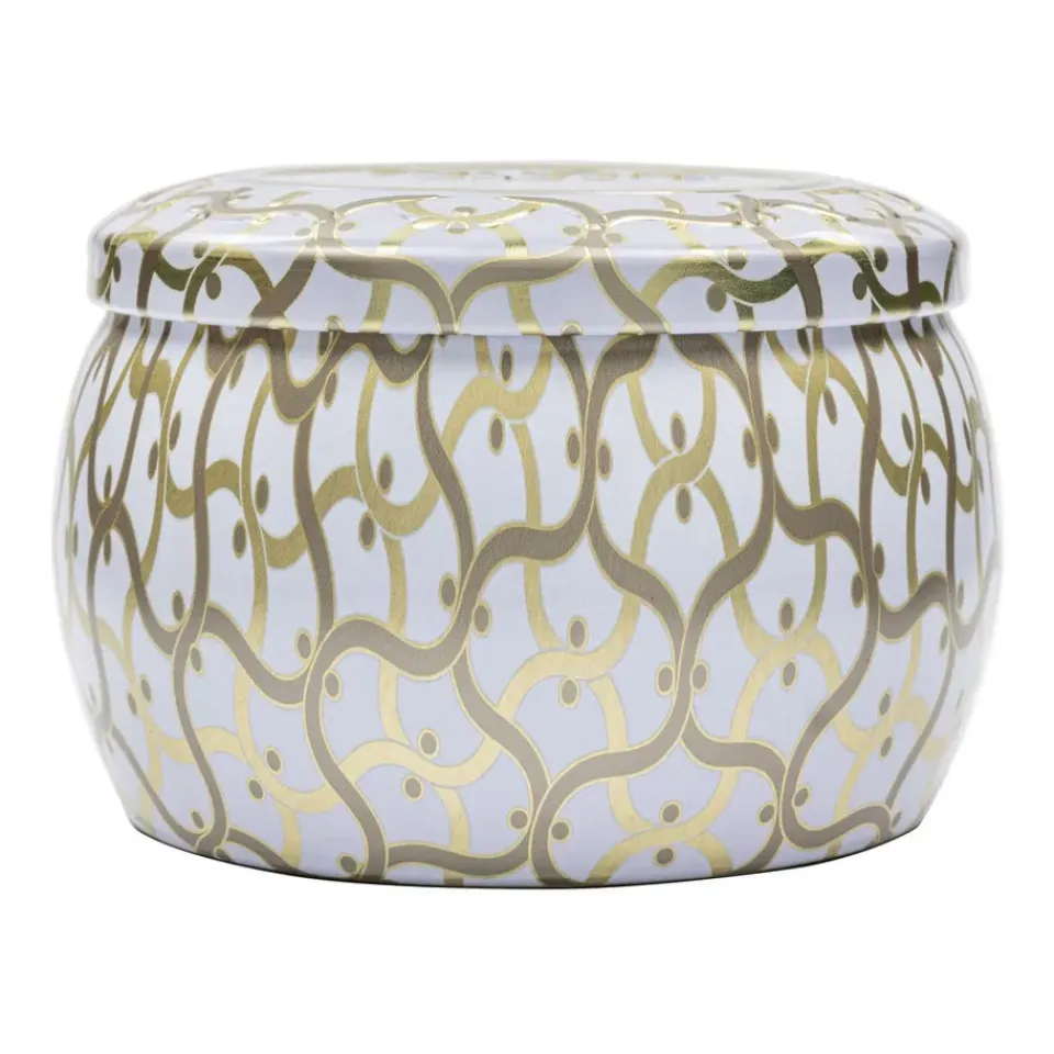 Discount Voluspa Vela perfumada Maison Blanc Mini Tin 25 horas, Suede Blanc BeigeColor doradoBlanco