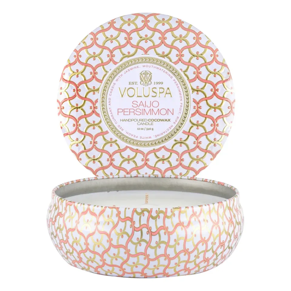 Best Voluspa Vela perfumada Maison Blanc 3-wick Tin 40 horas, Saijo Persimmon Color doradoRosaBlanco