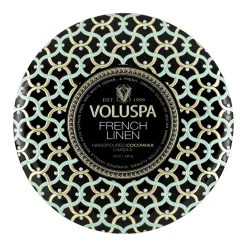 New Voluspa Vela perfumada Maison Noir 3-wick Tin 40 horas, French Linen Color doradoNegroTurquesa