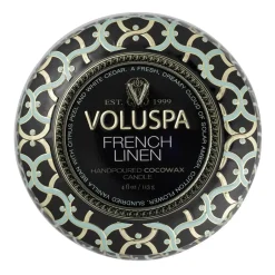 Online Voluspa Vela perfumada Maison Noir Mini Tin 25 horas, French Linen Color doradoNegroTurquesa